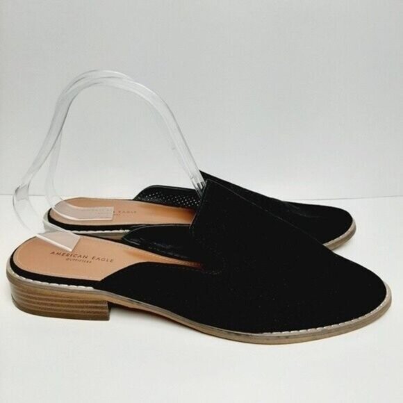 AEO American Eagle Flat slip-on Shoes Mules Black Faux Suede Sz 9 - Picture 4 of 13